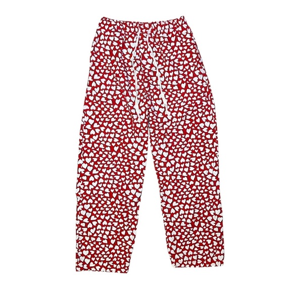 J Crew Vintage 90s Heart Pajama Bottoms Pants Loungewear Jogger Elastic Waist - Picture 1 of 7